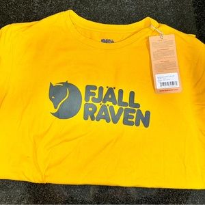 Fjällräven Yellow Men's Knit Graphic Logo Shirt Size Medium Outdoor Classic